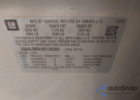 2014 GMC Terrain Sle-1 z USA, uszkodzony, nr VIN 2GKALMEK9E6196360